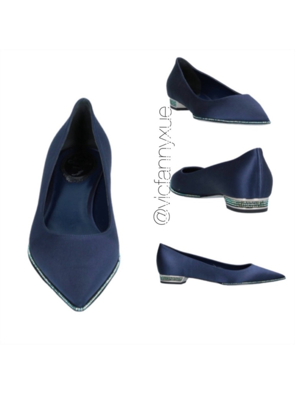 Rene Caovilla ballerina satin crystal embellished flats 37 7